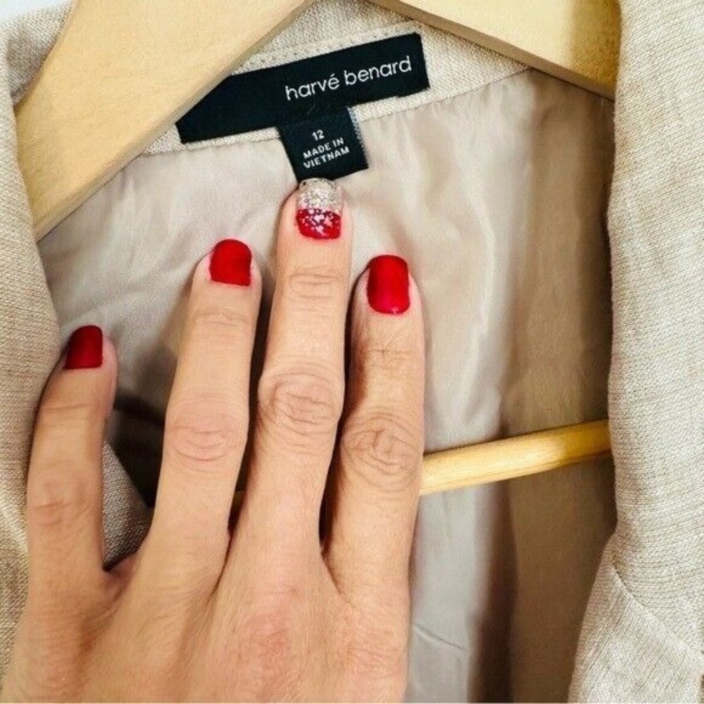 Harve Benard Tan Open Front Linen Blazer Lagenlook Women’s Size 12 oversized - Picture 6 of 9